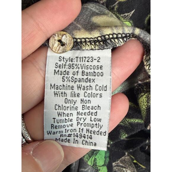 Johnny Was Nero Sequence Floral Short Sleeve Polo Shirt Black Multi Women's L - Picture 7 of 10